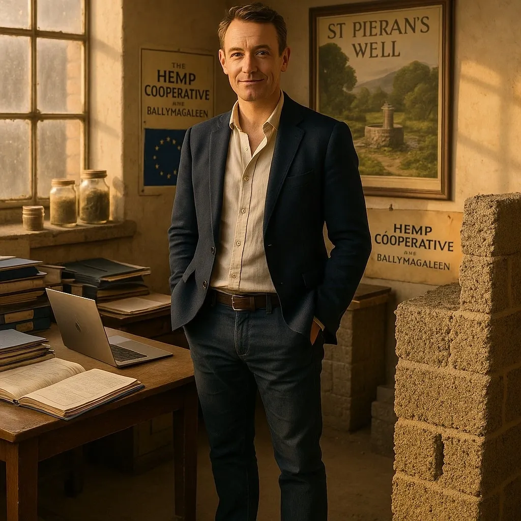 Dermot Roache in the Hemp Co-operative office