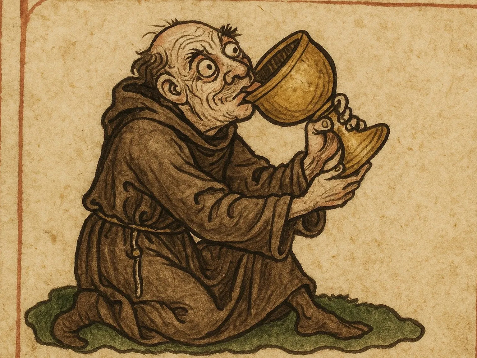 Saint Príomhsheans drinking from a ceremonial chalice
